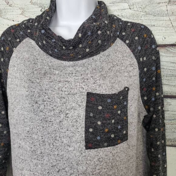 White Birch Gray Polka Dot Cowl Neck Pullover Top Women’s Medium USA Made - Picture 2 of 6